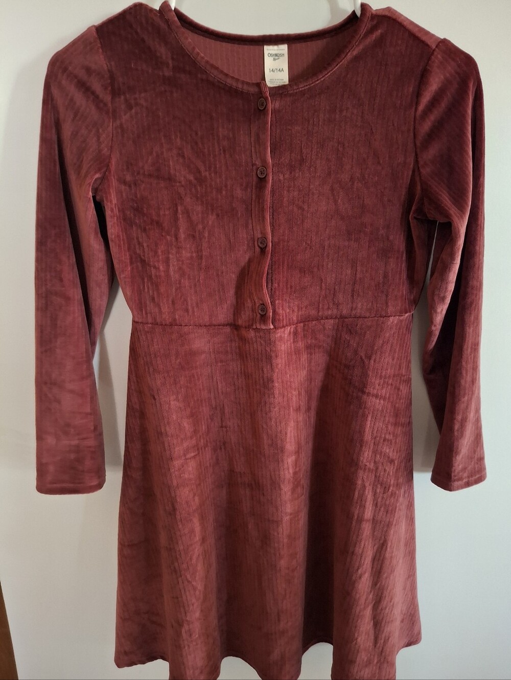 OshKosh B'gosh Girls' Long-Sleeve Red Velvet Dress